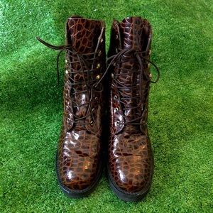 Combat Boots with Reptile Print in the color brown